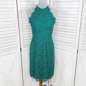 Loft Lace Sleeveless Sheath Halter Party Dress Green 4